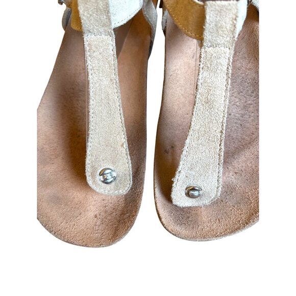Cordani Sandals Size 39 EU  8-8.5 US Taupe Suede Gene Fishermnan Wedge Thong - Picture 5 of 9